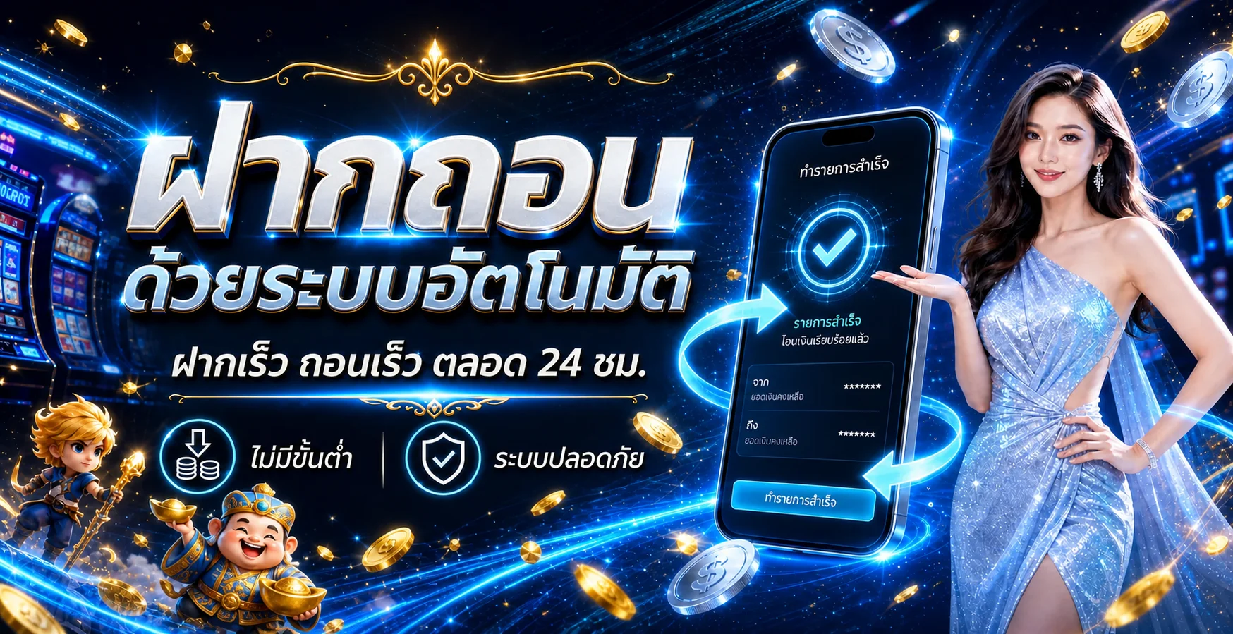 ระบบฝากถอนออโต้ PIPO789 บนมือถือพร้อมสัญลักษณ์ความปลอดภัย